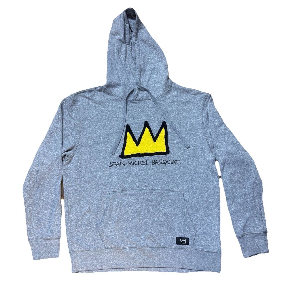 Jean Michel Basquiat Crown Hoodie Gray Pullover Sweatshirt Adult M Medium